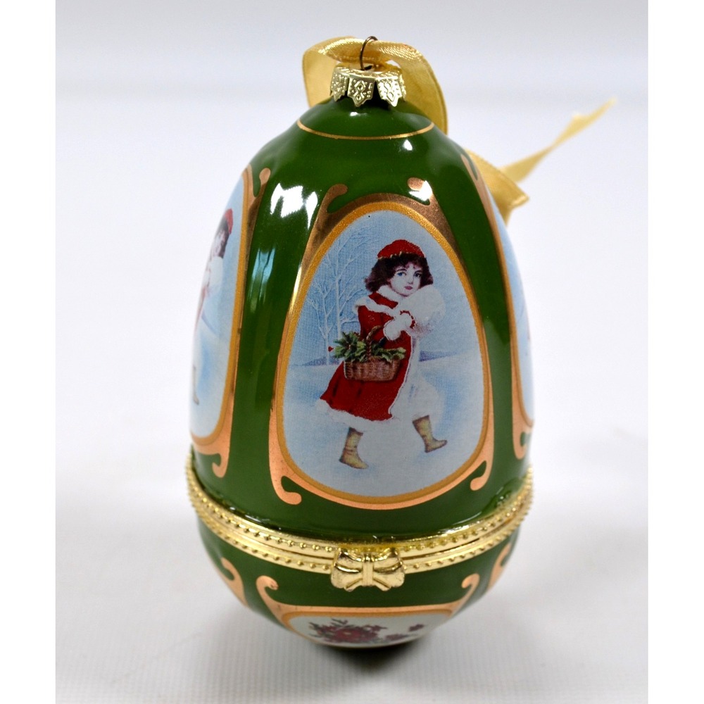 🎄Mr. Christmas Valerie Parr Hill Ornament Green Ceramic Musical Egg With Box🎄
